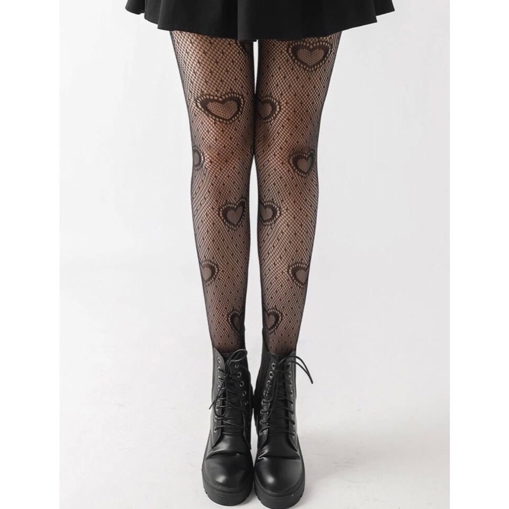 Black Heart Fishnet Tights